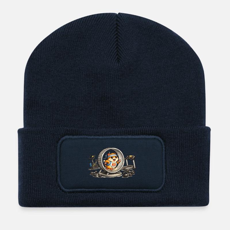 Hamster Athlete on a Wheel - Recycled Patch Beanie - french navy