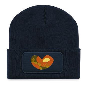 70er-Jahre-Blumenherz - Recycelte Patch Beanie - French Navy - Vorne