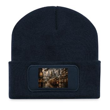 Dieselpunk Straßenbahn – Retro Sci-Fi Design - Recycelte Patch Beanie - French Navy - Vorne