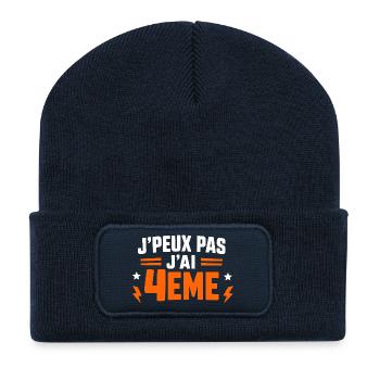 J’peux pas j’ai 4ème - Beanie recyclé à patch - bleu marine - Devant