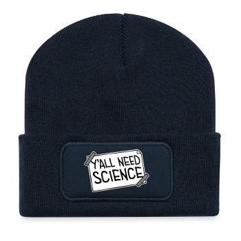 Y'all Need Science Lustig Wissenschaft Nerd Spruch - Recycelte Patch Beanie - French Navy - Vorne