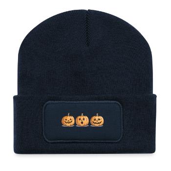 Dreifache Kürbis-Jack-o'-Lanterns - Recycelte Patch Beanie - French Navy - Vorne
