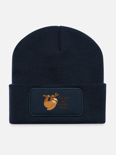 Faul sein ist wunderschön Faultier - Recycelte Patch Beanie - French Navy