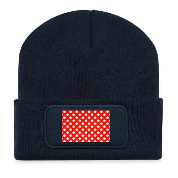 Motif rétro à pois rouges - Beanie recyclé à patch - bleu marine - Devant