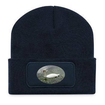 Un cygne nageant. - Beanie recyclé à patch - bleu marine - Devant