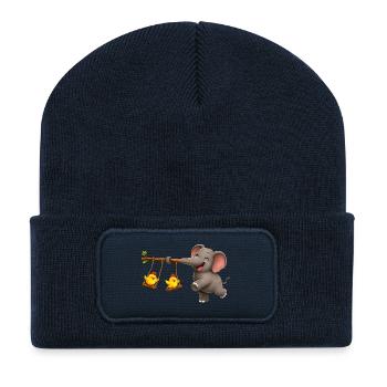 Elephant & Chick Swing Adventure - Recycled Patch Beanie - french navy - Front