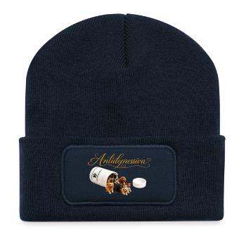 Antidepressive Hundeherzen Design - Recycelte Patch Beanie - French Navy - Vorne