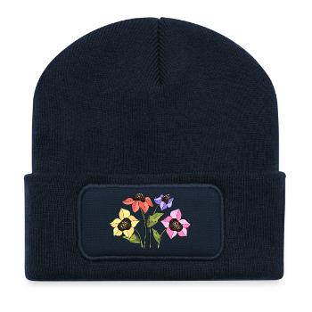 Fleur - Beanie recyclé à patch - bleu marine - Devant