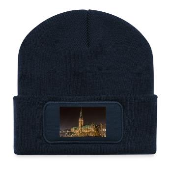 Hamburg City Hall illuminated at night - Recycled Patch Beanie - french navy - Front