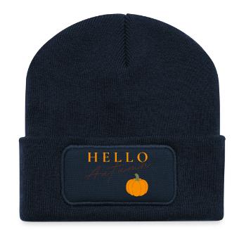 Hello Autumn | Herbst Kürbis Design - Recycelte Patch Beanie - French Navy - Vorne