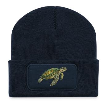 Tortue verte - Beanie recyclé à patch - bleu marine - Devant
