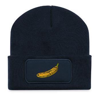Gelbe Banana Pop Art - Recycelte Patch Beanie - French Navy - Vorne