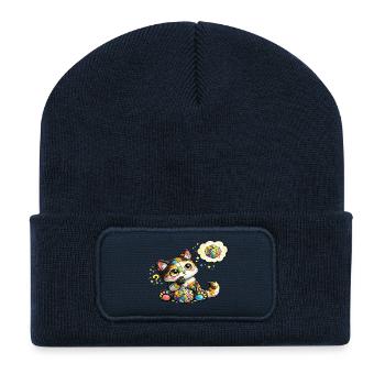 Katzenmosaik Traumkatzchen - Recycelte Patch Beanie - French Navy - Vorne