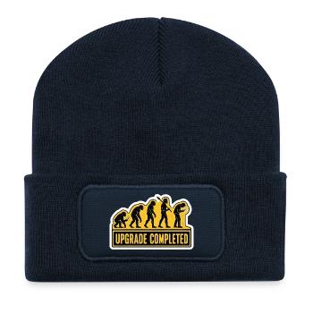 Menschliche Evolution Smartphone-Upgrade-Humor - Recycelte Patch Beanie - French Navy - Vorne