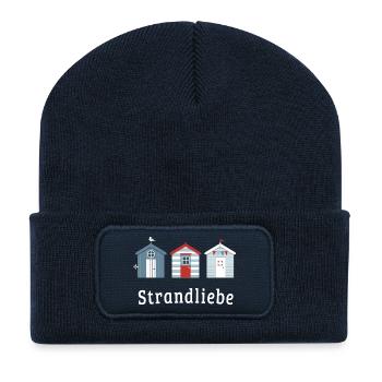 Strandliebe – Maritime Strandhäuser - Recycelte Patch Beanie - French Navy - Vorne