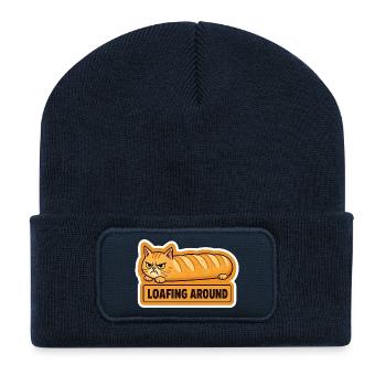 Lustiges wütendes Katzenbrot-Baguette - Recycelte Patch Beanie - French Navy - Vorne