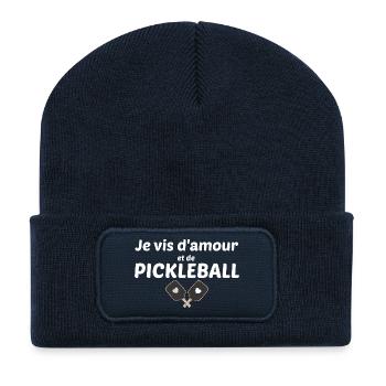 Je vis d'amour et de pickleball - Beanie recyclé à patch - bleu marine - Devant