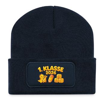 1. KLASSE 2026 Dino Einschulung - Schulanfang  - Recycelte Patch Beanie - French Navy - Vorne