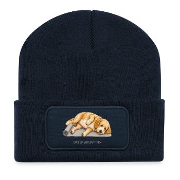 Goldendoodle Yoga Dog Day 3 Attempting - Recycled Patch Beanie - french navy - Front
