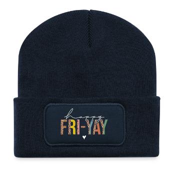 Happy Friday Leopard Letters - Recycled Patch Beanie - french navy - Front