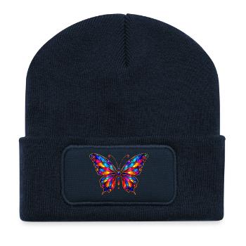 Colorful Stained Glass Butterfly - Recycled Patch Beanie - french navy - Front
