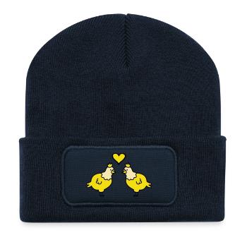Twin Chickens Heart Pair - Recycled Patch Beanie - french navy - Front