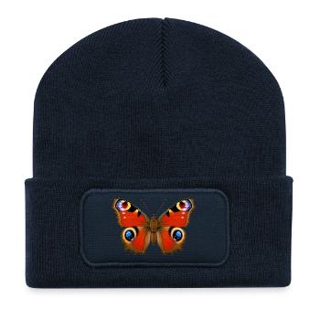 Papillon Paon Aglais io Style Dessin Animé - Beanie recyclé à patch - bleu marine - Devant