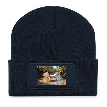 Origami paper crab in a natural mangrove forest ri - Recycled Patch Beanie - french navy - Front