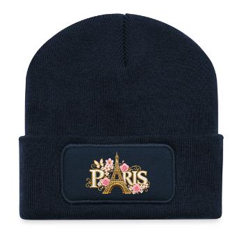 Goldener Eiffel und blühende Blumen - Recycelte Patch Beanie - French Navy - Vorne