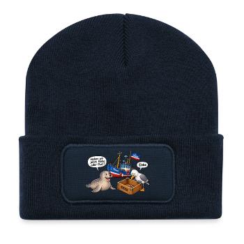 Ebbe oder Flut Hafenhumor - Recycelte Patch Beanie - French Navy - Vorne