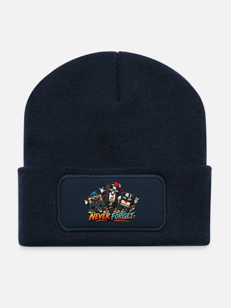 Retro-80er-Jahre-VHS-Kassetten-Floppy Vintage-T-Shirt - Recycelte Patch Beanie - French Navy