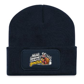 Nicht Langsam nur Gemütlich - Recycelte Patch Beanie - French Navy - Vorne