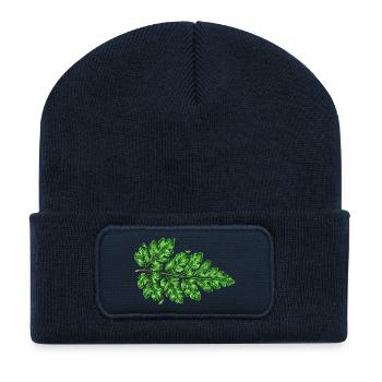 Grüne Blattstruktur Botanischer Druck - Recycelte Patch Beanie - French Navy - Vorne