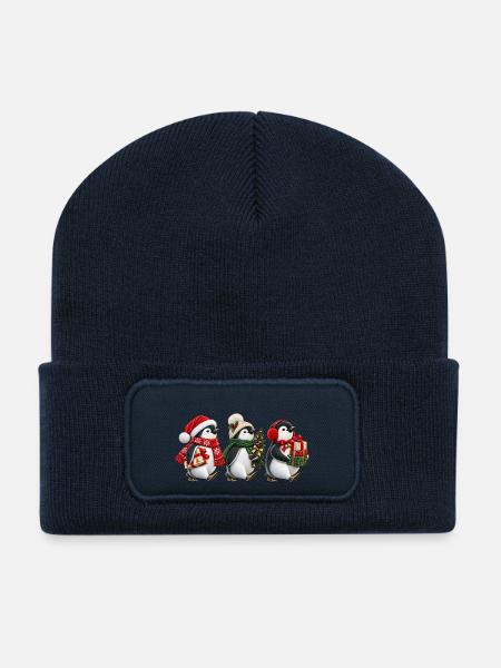 Süße Weihnachtspinguine mit Geschenken - Recycelte Patch Beanie - French Navy