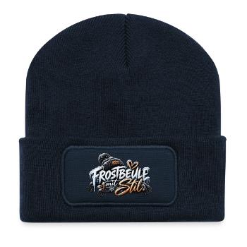Frostbeule mit Stil - Recycelte Patch Beanie - French Navy - Vorne
