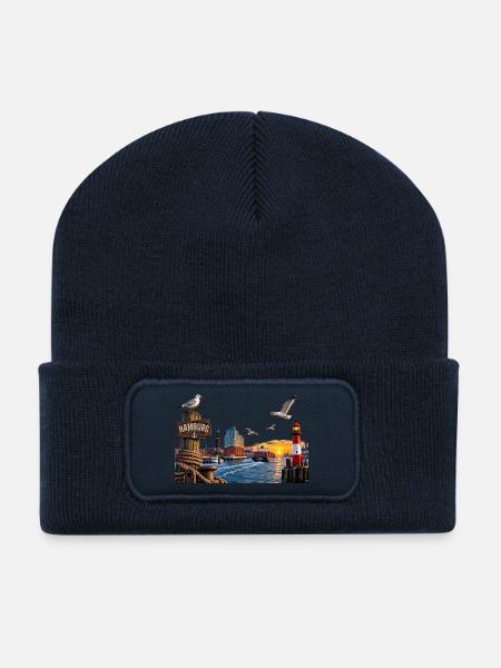 Hamburg Hafen Sonne - Recycelte Patch Beanie - French Navy