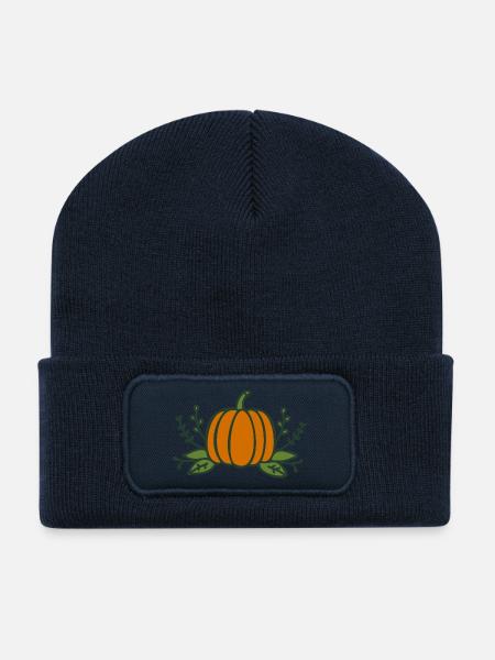Kürbis Halloween Herbst - Recycelte Patch Beanie - French Navy