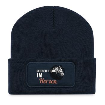 Reitbeteiligung im Herzen Geschenk für Pferdefreun - Recycelte Patch Beanie - French Navy - Vorne