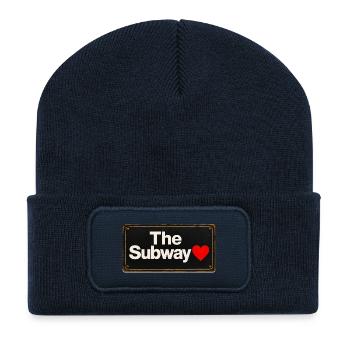 Subway Heart Retro-Schild - Recycelte Patch Beanie - French Navy - Vorne