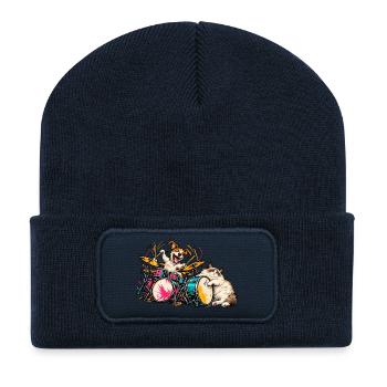 Ragdoll und Jack Russell spielen Schlagzeug – Musi - Recycelte Patch Beanie - French Navy - Vorne