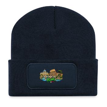 Römische Skyline Neonprint - Recycelte Patch Beanie - French Navy - Vorne