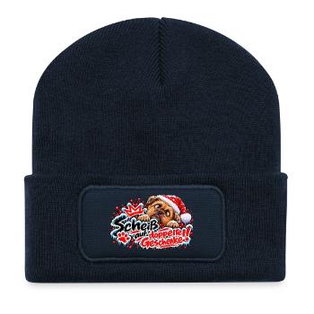 Santa Hund gegen Doppelgeschenke - Recycelte Patch Beanie - French Navy - Vorne