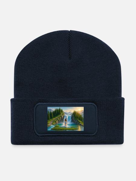 Traumhafter Wasserfall in der Berglandschaft - Recycelte Patch Beanie - French Navy