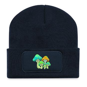 Lebendige psychedelische Pilzfamilie - Recycelte Patch Beanie - French Navy - Vorne