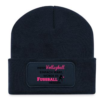 Einfaches Volleyball würde Fußball heißen - Recycelte Patch Beanie - French Navy - Vorne
