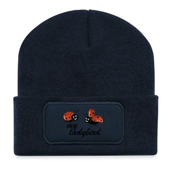Marienkäfer mit meinem Text Marienkäfer - Recycelte Patch Beanie - French Navy - Vorne