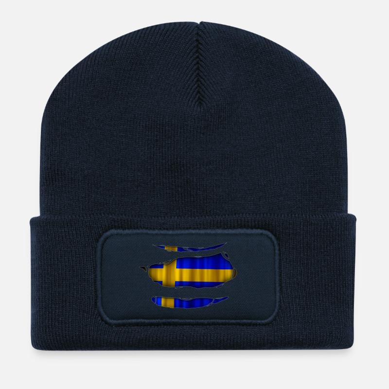 Sweden flag torn 017 - Recycled Patch Beanie - french navy