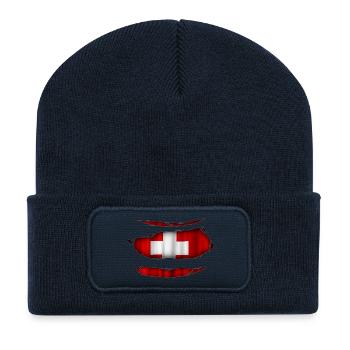 Switzerland flag torn 017 - Recycled Patch Beanie - french navy - Front