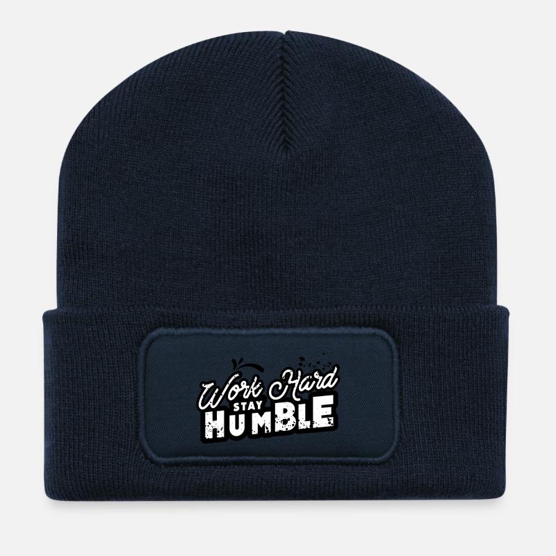 Travailler dur Séjour Humble - Beanie recyclé à patch - bleu marine