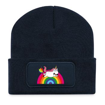 Farting unicorn rainbow - Recycled Patch Beanie - french navy - Front